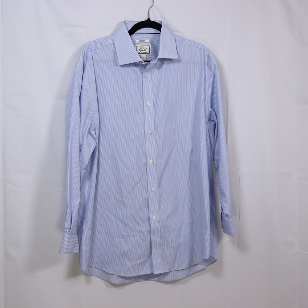 Jos. A. Bank Dress Shirt‎ 17-33 Blue Mens Striped Non-Iron Tailored Fit Office